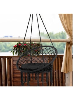 Arabest Hammock Chair, Hanging Swing with Macrame, Max 330 Lbs, Beige Hanging Cotton Rope Chair for Indoor, Outdoor, Bedroom, Patio, Yard, Deck, Garden and Porch, Black  - Image 3