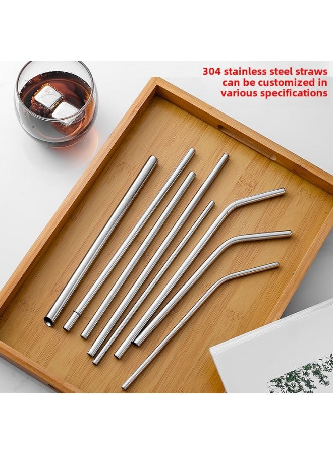 Reusable Stainless Steel Straw Straight Tube Curved Mixing Tube Juice Water Cup Cold Drink Tube 304 Non-shell Straw-Color:8*202 Straight Tube*6+2 Brush Set  - Image 1