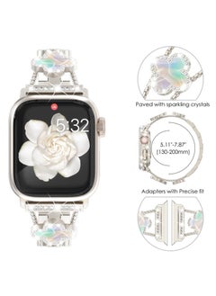 Compatible for Apple Watch Band Series 8 Series 7 45mm 44mm SE Series 6 5 4 3 42mm, Sparkling Bling Diamonds Clover Leaf Bracelet for iWatch Band Womens, Starlight/Iridescent