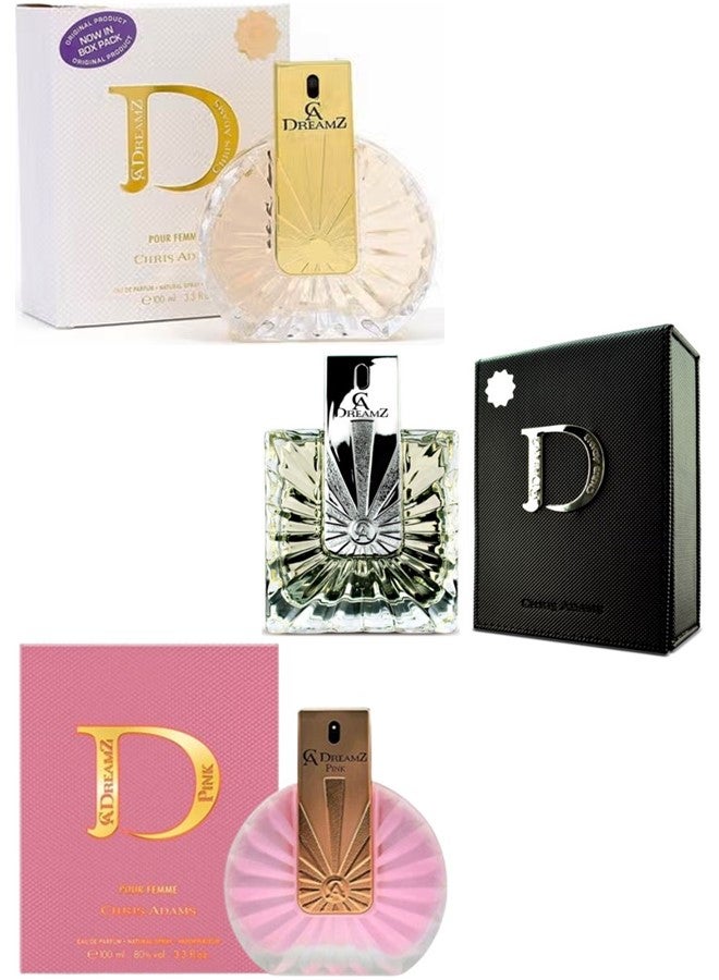 Chris Adams 3 Pcs Set Dreamz Pink White and Black Eau De Parfum Long-Lasting Luxury Fragrance Set for Men and Women - Image 1