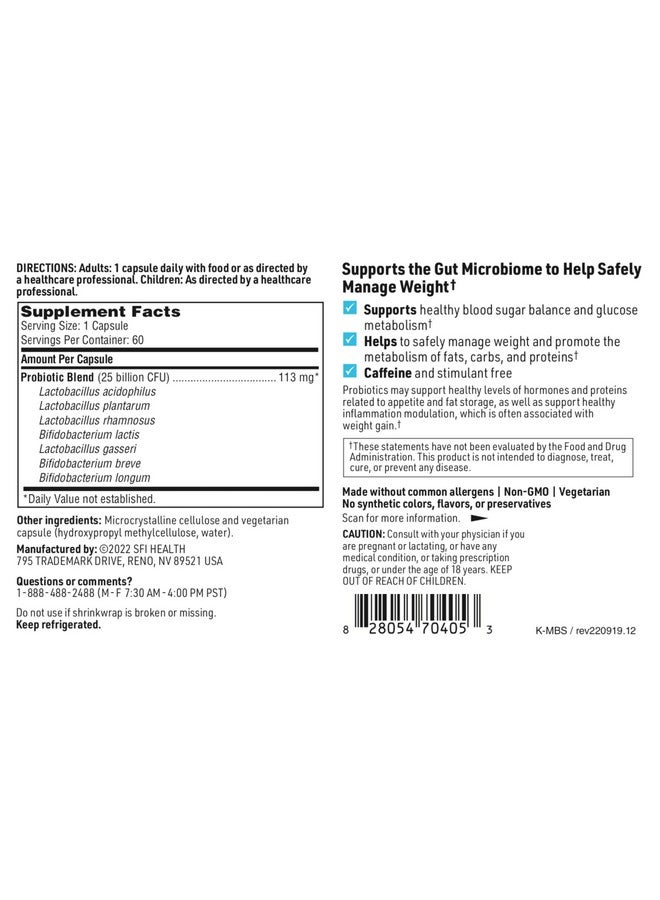 Klaire Labs Ther-Biotic Metabolic Formula Probiotic - Lactobacillus & Bifidobacterium Species - Healthy Weight Management, Metabolism + Immune Support - Vegetarian 25b CFU for Adults (60 Capsules) - Image 4