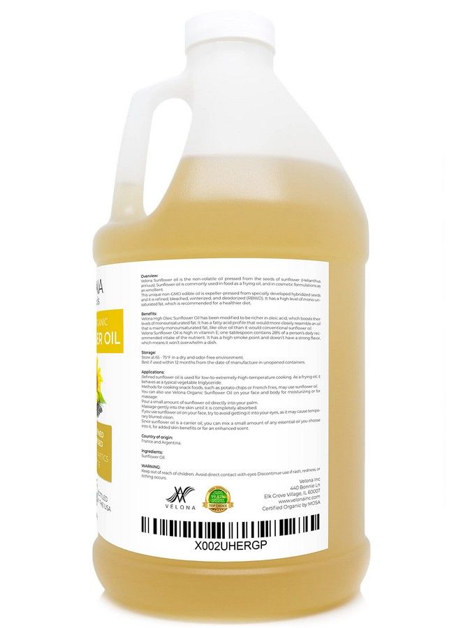velona Usda Certified Organic Sunflower Oil 64 Oz | 100% Pure And Natural Carrier Oil | High Oleic Refined Cold Pressed | Cooking Skin Hair Body & Face Moisturizing | Use Today Enjoy Results - Image 4