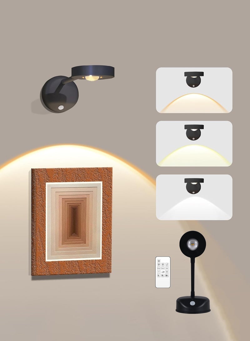 Wall Lamp Motion Sensor Picture Light Cat's Eye Bulb Rechargeable LED 360° Rotation Accent Lighting with Remote Control (Black) - Image 1