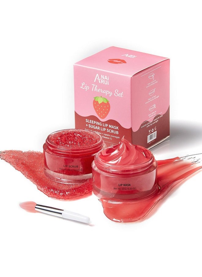 ANAI RUI - Anairui Lip Care Kitlip Mask & Lip Sugar Scrub Setovernight Lip Treatment Sleeping Mask & Lip Exfoliator Scrublip Balm Moisturizer For Dry Chapped Cracked Peel Lips Repair (Berries + Vc) - Image 1