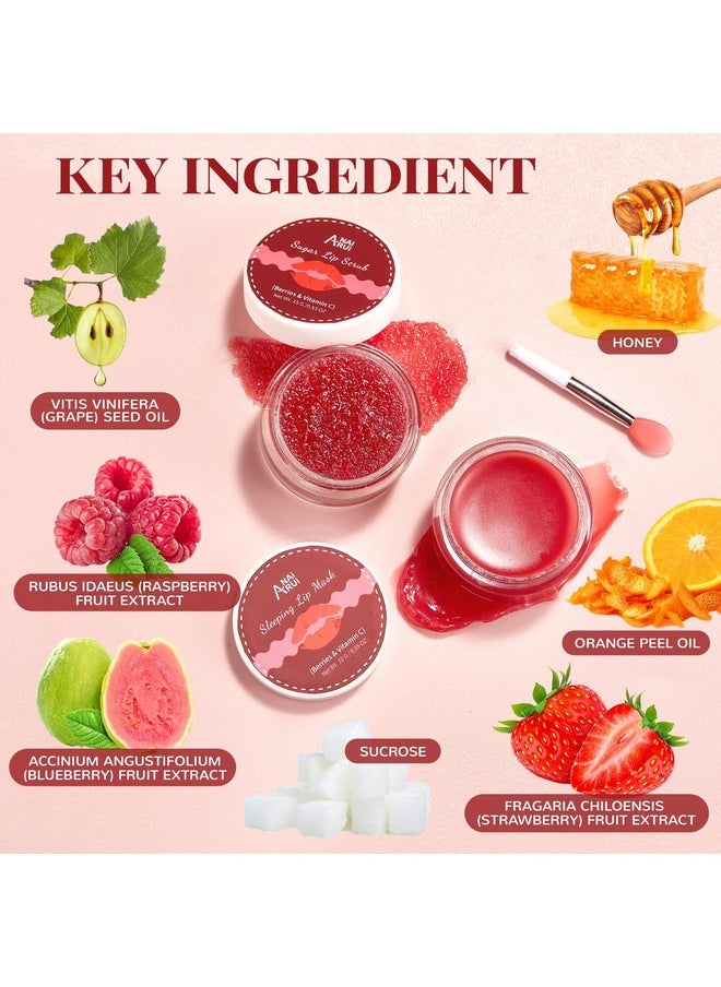 ANAI RUI - Anairui Lip Care Kitlip Mask & Lip Sugar Scrub Setovernight Lip Treatment Sleeping Mask & Lip Exfoliator Scrublip Balm Moisturizer For Dry Chapped Cracked Peel Lips Repair (Berries + Vc) - Image 1