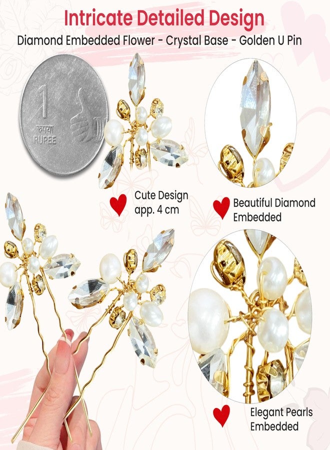 TEMPERIA (3pcs) Diamond Pearl U Pins Hair Accessories for Women & Girls | Stylish Hair Bun Accessories for Wedding, Party & Festive Hairstyles | Metal Hair Pins with Stylish Design - Image 3