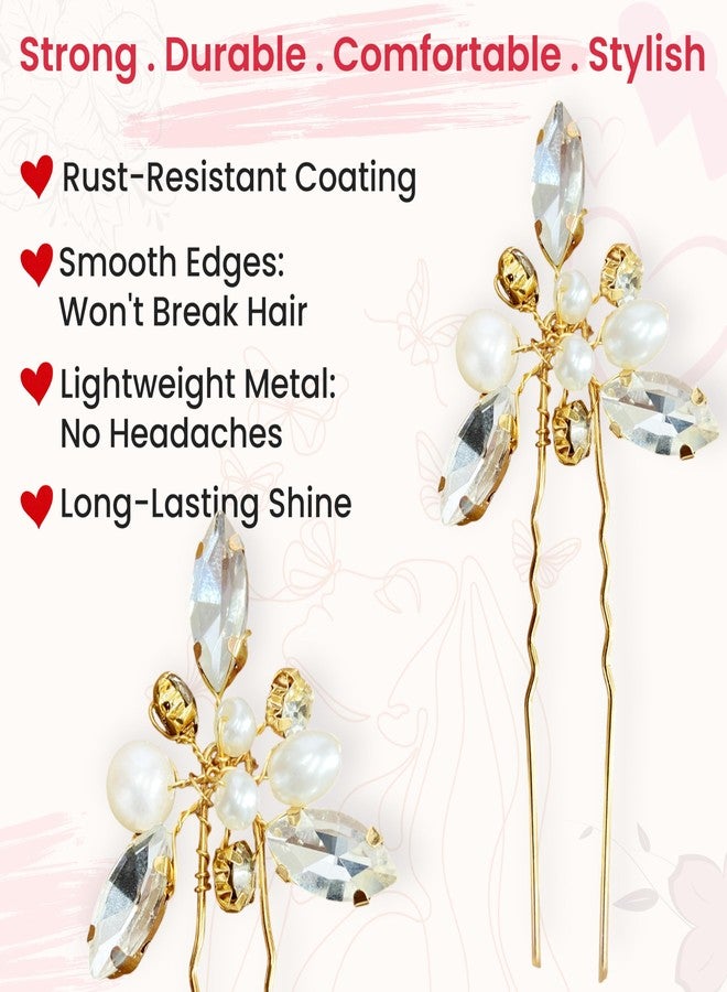 TEMPERIA (3pcs) Diamond Pearl U Pins Hair Accessories for Women & Girls | Stylish Hair Bun Accessories for Wedding, Party & Festive Hairstyles | Metal Hair Pins with Stylish Design - Image 4