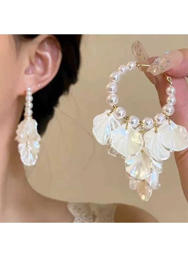 Goolsky Bohemian French Retro Pearl Petal Tassel Earrings Women's Luxury High-End Long Statement Stud Earrings Hypoallergenic Fashion Jewelry for Vacation - Image 1