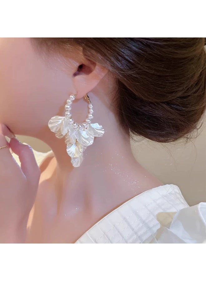 Goolsky Bohemian French Retro Pearl Petal Tassel Earrings Women's Luxury High-End Long Statement Stud Earrings Hypoallergenic Fashion Jewelry for Vacation - Image 5