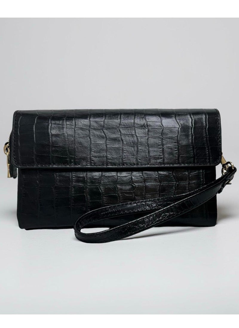 celora Convertible Croc-Textured Leather Clutch & Crossbody Bag  - Image 2