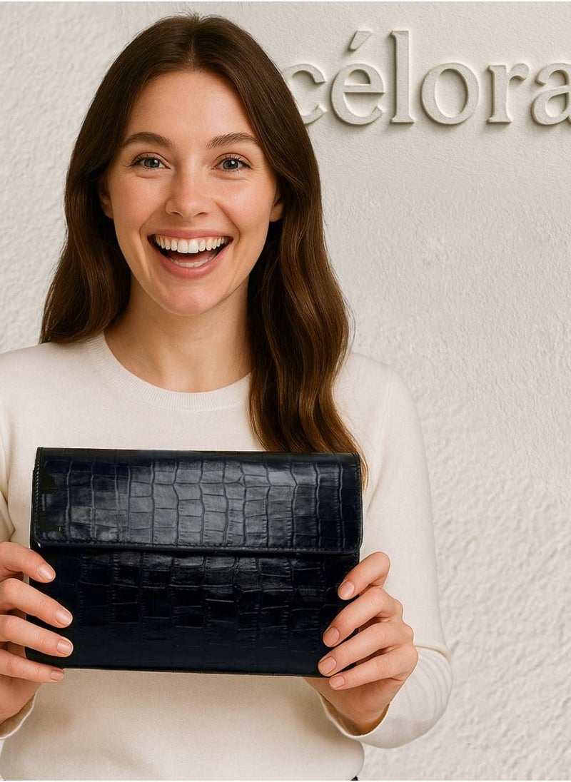 celora Convertible Croc-Textured Leather Clutch & Crossbody Bag  - Image 3