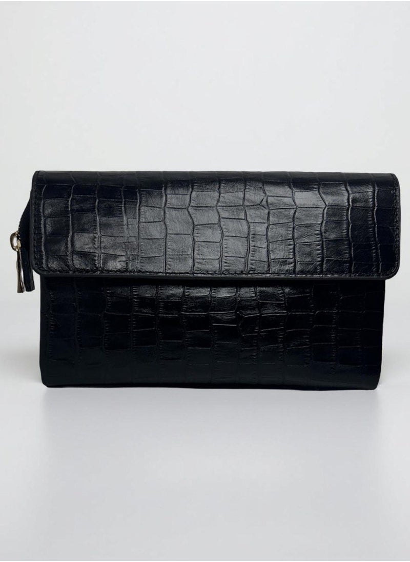 celora Convertible Croc-Textured Leather Clutch & Crossbody Bag  - Image 1