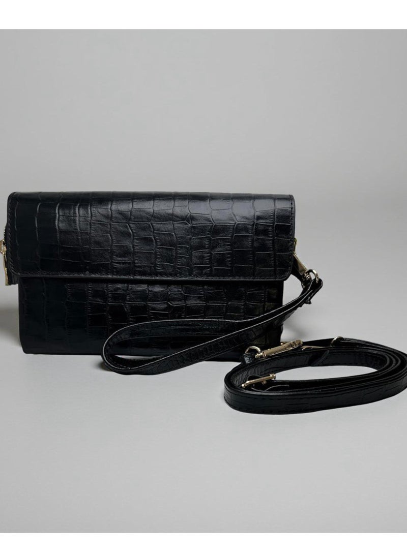 celora Convertible Croc-Textured Leather Clutch & Crossbody Bag  - Image 4