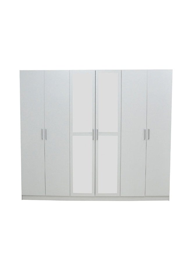 DANUBE HOME Supreme 6-Door Wardrobe With Mirror For Hanging Clothes Extra Sturdy Rack Storage Organiser Modern Design Space Saving Cabinets For Bedroom - White  - Image 1