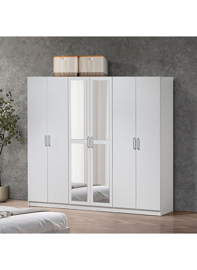 DANUBE HOME Supreme 6-Door Wardrobe With Mirror For Hanging Clothes Extra Sturdy Rack Storage Organiser Modern Design Space Saving Cabinets For Bedroom - White  - Image 4