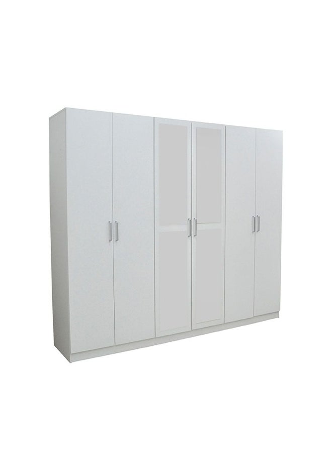 DANUBE HOME Supreme 6-Door Wardrobe With Mirror For Hanging Clothes Extra Sturdy Rack Storage Organiser Modern Design Space Saving Cabinets For Bedroom - White  - Image 2