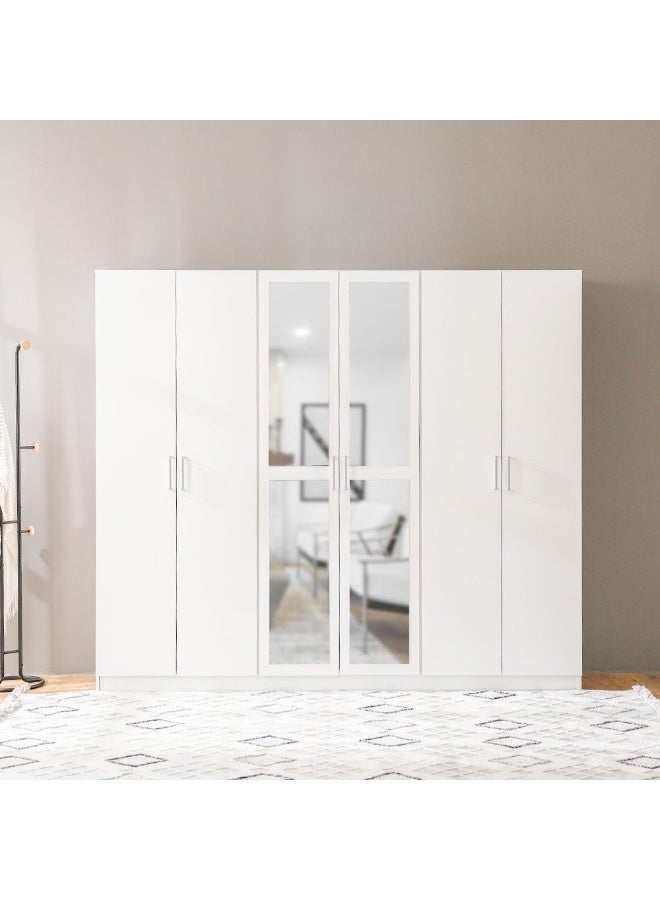 DANUBE HOME Supreme 6-Door Wardrobe With Mirror For Hanging Clothes Extra Sturdy Rack Storage Organiser Modern Design Space Saving Cabinets For Bedroom - White - Image 3