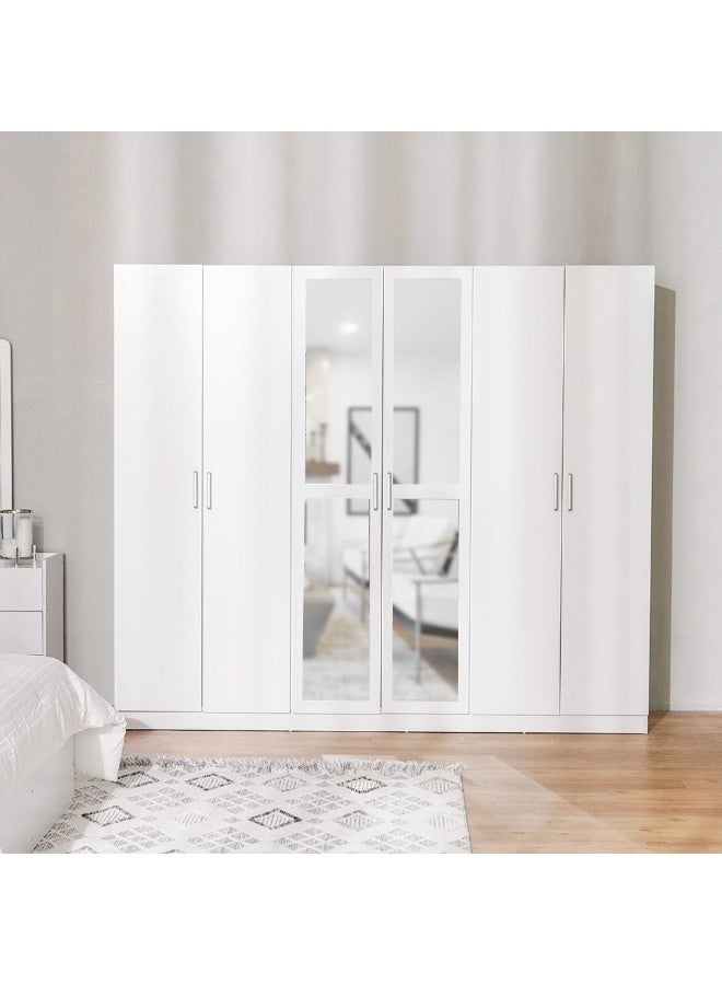 DANUBE HOME Supreme 6-Door Wardrobe With Mirror For Hanging Clothes Extra Sturdy Rack Storage Organiser Modern Design Space Saving Cabinets For Bedroom - White - Image 1