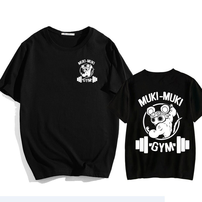 Muki Muki Gym Funny Printed Round Neck Short-Sleeved T-Shirt Loose Bottoming Top Summer For Men And Women - Image 1