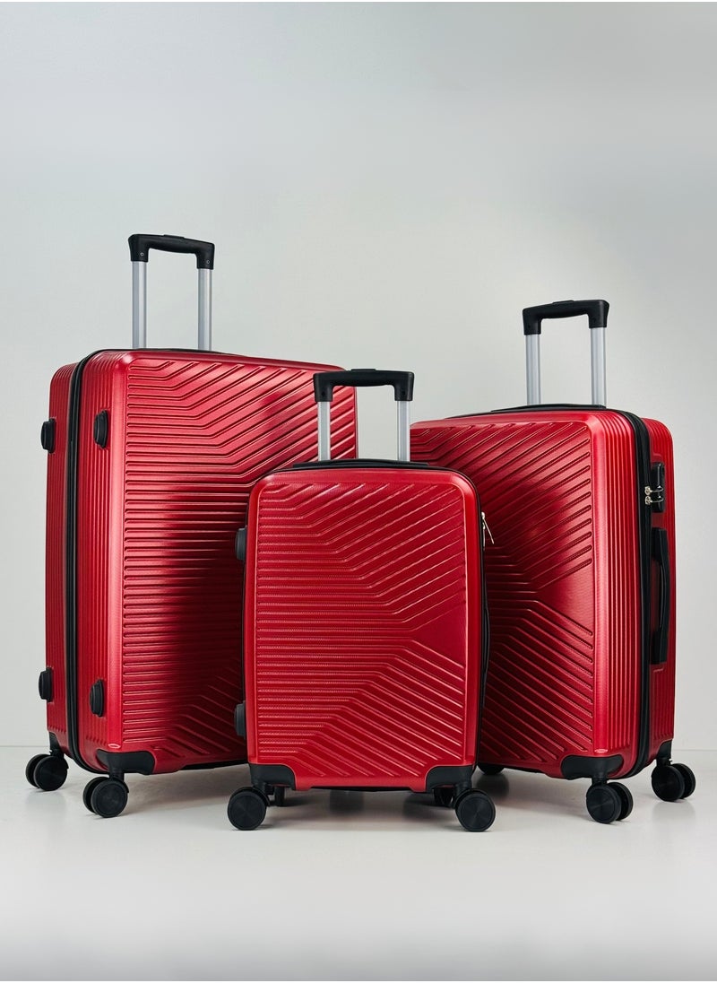 SAW & SEE Premium Hard Shell Luggage Set – 3-Piece Durable Strong Suitcase Set, Lightweight ABS Trolley Bags with Smooth Rotating Spinner Wheels, Security Combination Lock, Telescopic Handle, Traveling Bag Suitcases – 12 KG /23 KG /35 KG - 20" / 24" / 28" – DARK RED  - Image 1