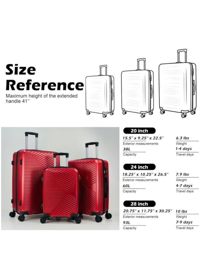 SAW & SEE Premium Hard Shell Luggage Set – 3-Piece Durable Strong Suitcase Set, Lightweight ABS Trolley Bags with Smooth Rotating Spinner Wheels, Security Combination Lock, Telescopic Handle, Traveling Bag Suitcases – 12 KG /23 KG /35 KG - 20" / 24" / 28" – DARK RED  - Image 3