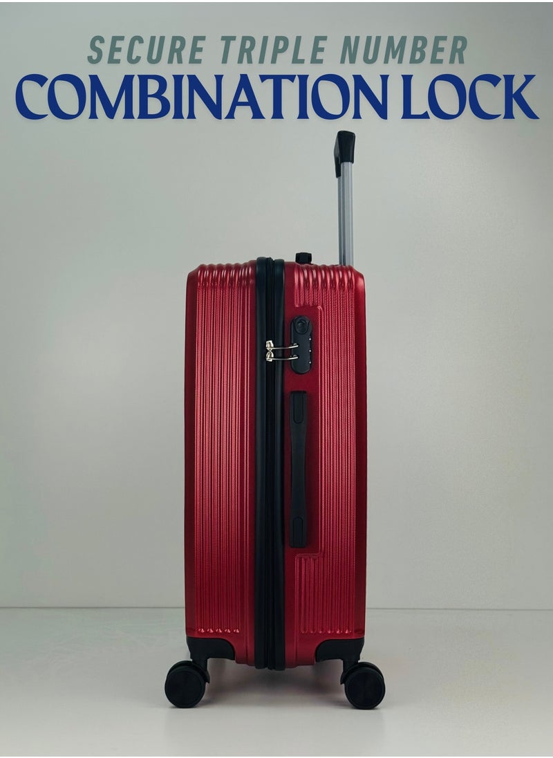 SAW & SEE Premium Hard Shell Luggage Set – 3-Piece Durable Strong Suitcase Set, Lightweight ABS Trolley Bags with Smooth Rotating Spinner Wheels, Security Combination Lock, Telescopic Handle, Traveling Bag Suitcases – 12 KG /23 KG /35 KG - 20" / 24" / 28" – DARK RED  - Image 4