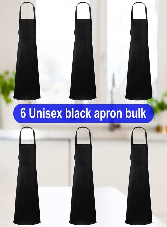 Cabaubl Bib Aprons Unisex 6 Pack, Bulk Black Chef Apron with Extra Long Ties, without Pockets, Washable for Cooking Restaurant BBQ Painting - Image 3
