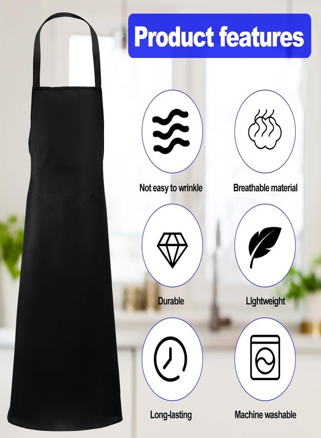 Cabaubl Bib Aprons Unisex 6 Pack, Bulk Black Chef Apron with Extra Long Ties, without Pockets, Washable for Cooking Restaurant BBQ Painting - Image 5