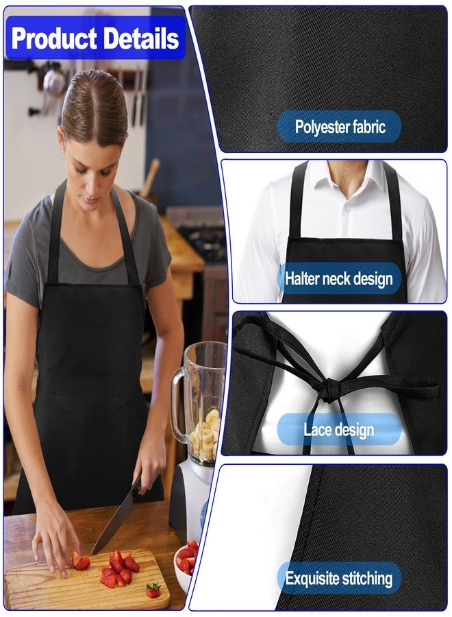 Cabaubl Bib Aprons Unisex 6 Pack, Bulk Black Chef Apron with Extra Long Ties, without Pockets, Washable for Cooking Restaurant BBQ Painting - Image 4