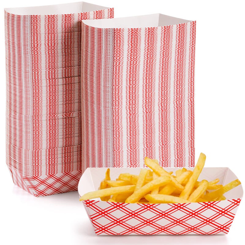 Fasmov 250 Pack 1 lb Capacity Disposable Paper Food Tray Grease Resistant Coated Paperboard Basket for Fries Hot Corn Dogs Popcorn or Snacks Nachos