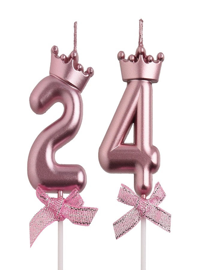 AOOLADA 24th 42nd Birthday Candles, Rose Gold 42 24 Year Old Cake Topper Number Birthday Candles, Happy Birthday Party Decorations Gifts for Women Men - Image 1