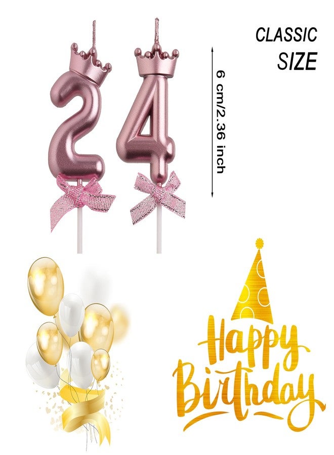 AOOLADA 24th 42nd Birthday Candles, Rose Gold 42 24 Year Old Cake Topper Number Birthday Candles, Happy Birthday Party Decorations Gifts for Women Men - Image 2