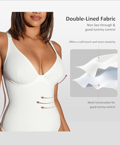 FeelinGirl White Body Suits Women Tummy Control Thong Shapewear Bodysuit for Women - Image 3