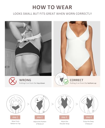 FeelinGirl White Body Suits Women Tummy Control Thong Shapewear Bodysuit for Women - Image 5