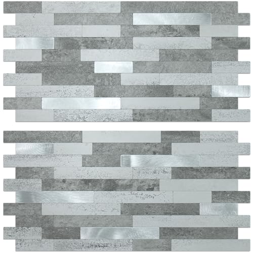 AULIGET 20 Sheets Faux Stone Peel and Stick Backsplash, Grey Slate Look PVC Wall Tile Stick on Backsplash for Kitchen and Bathroom - Image 1