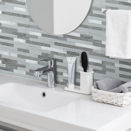 AULIGET 20 Sheets Faux Stone Peel and Stick Backsplash, Grey Slate Look PVC Wall Tile Stick on Backsplash for Kitchen and Bathroom - Image 4