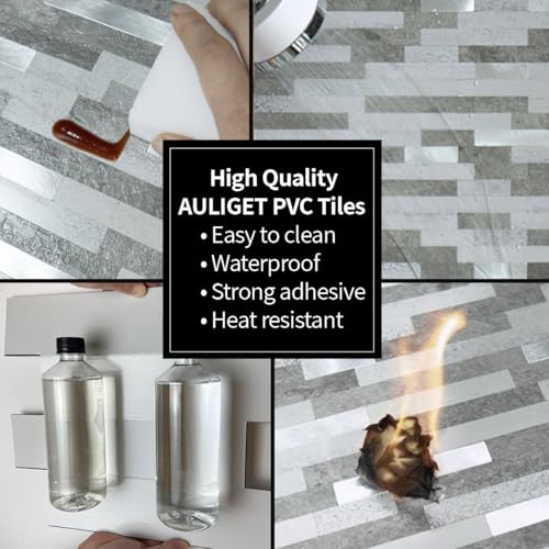 AULIGET 20 Sheets Faux Stone Peel and Stick Backsplash, Grey Slate Look PVC Wall Tile Stick on Backsplash for Kitchen and Bathroom - Image 5