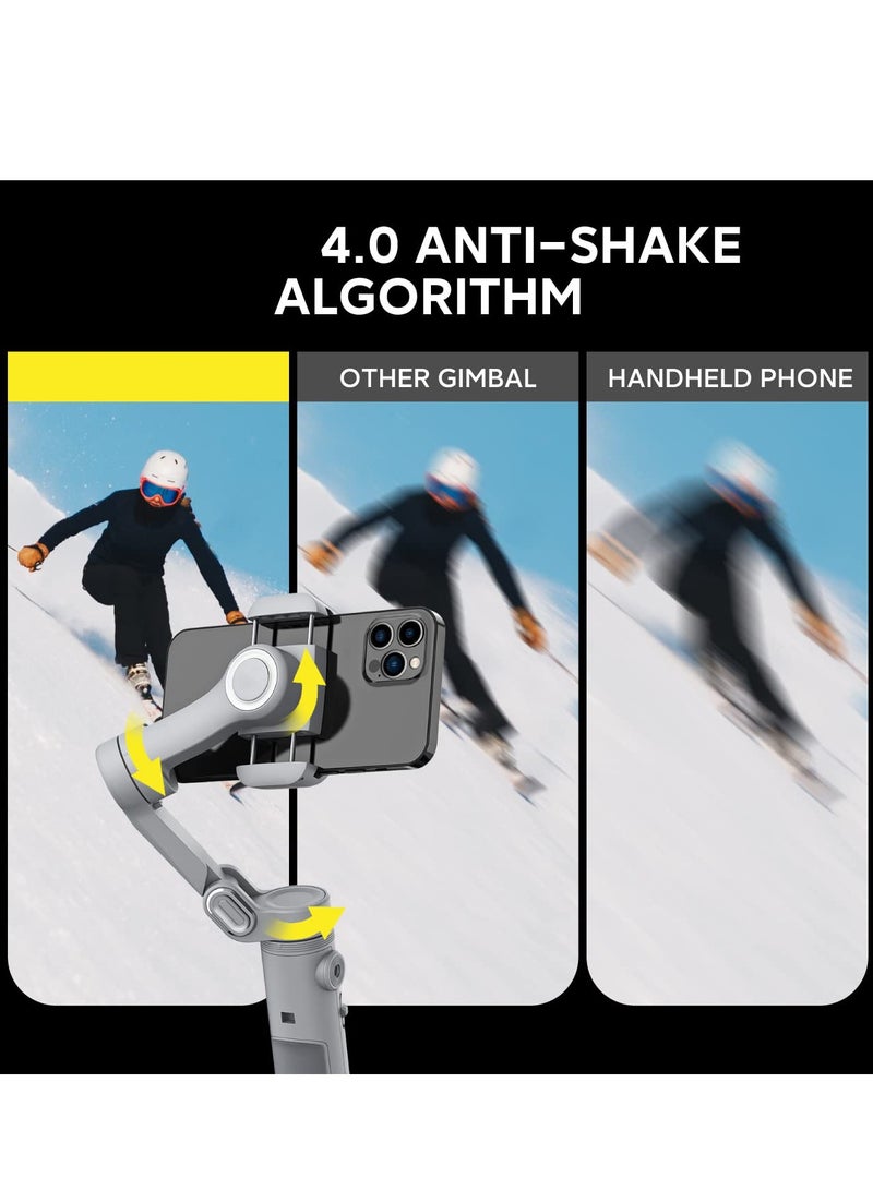 Barakah Gimbal Stabilizer for Smartphone, w/LED Light Face Tracking Inception Timelapse Handheld Foldable 3-Axis Gimble for iPhone 15/14/13 Pro Max & Android, Phone Stabilizer for Video Recording - Image 5