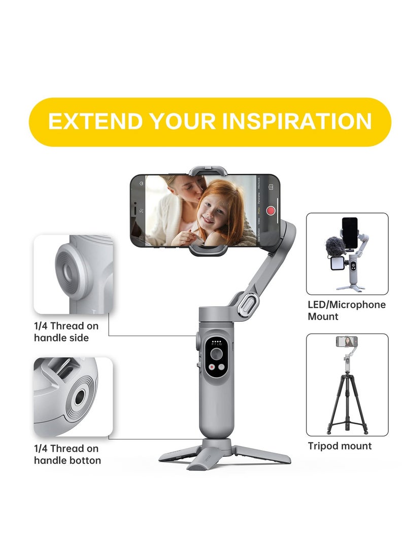 Barakah Gimbal Stabilizer for Smartphone, w/LED Light Face Tracking Inception Timelapse Handheld Foldable 3-Axis Gimble for iPhone 15/14/13 Pro Max & Android, Phone Stabilizer for Video Recording - Image 2