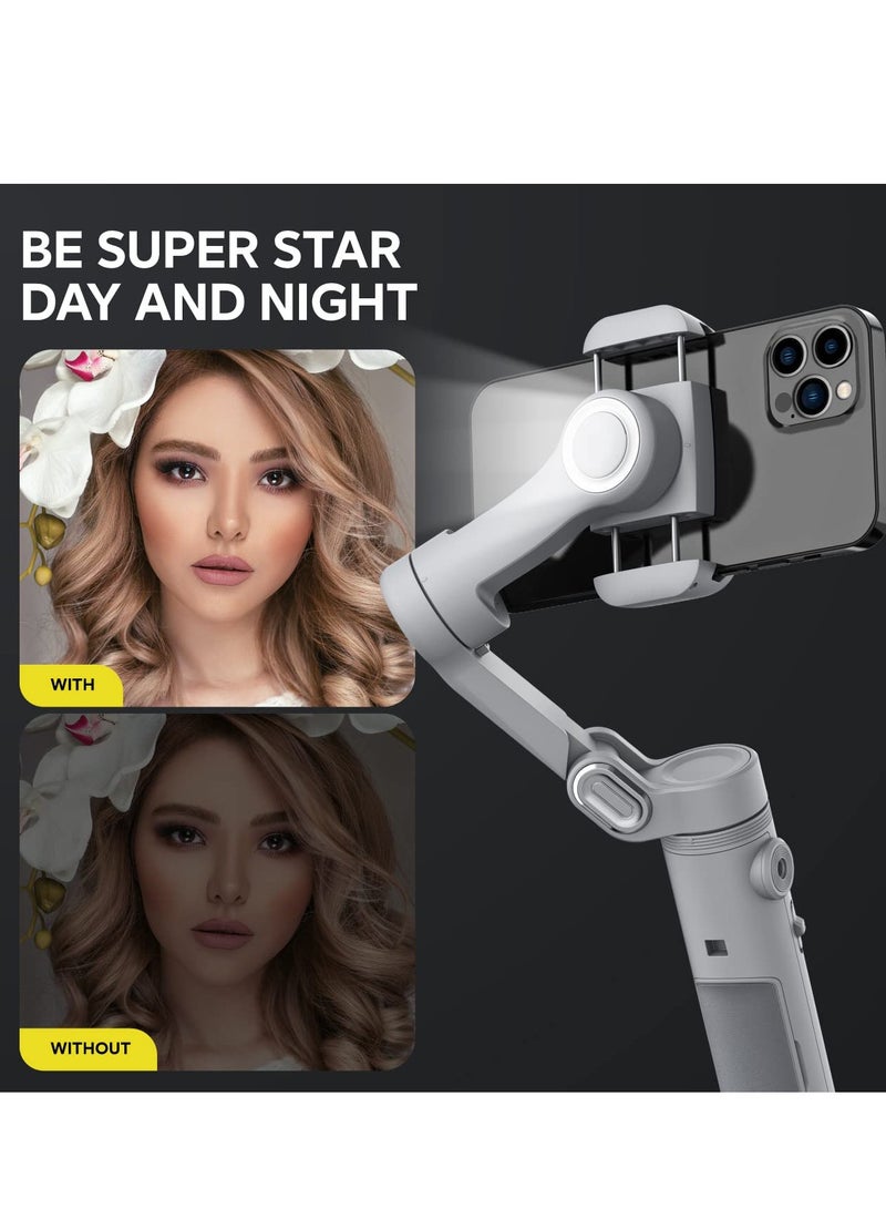 Barakah Gimbal Stabilizer for Smartphone, w/LED Light Face Tracking Inception Timelapse Handheld Foldable 3-Axis Gimble for iPhone 15/14/13 Pro Max & Android, Phone Stabilizer for Video Recording - Image 3