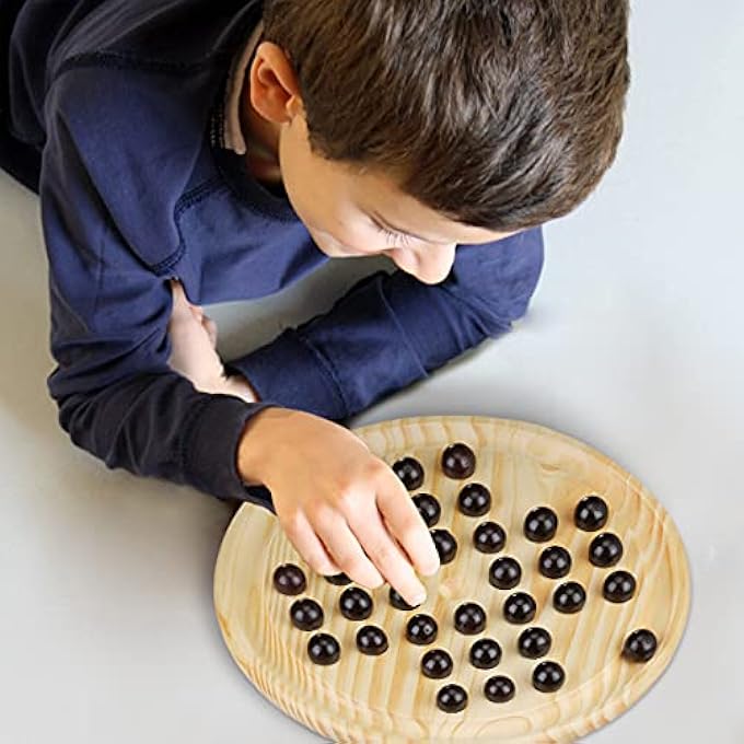Relaxdays 10023489 Natural Solitaire Round Board 33 Marbles Children  Adults 1 Player Wooden Game Black - Image 3