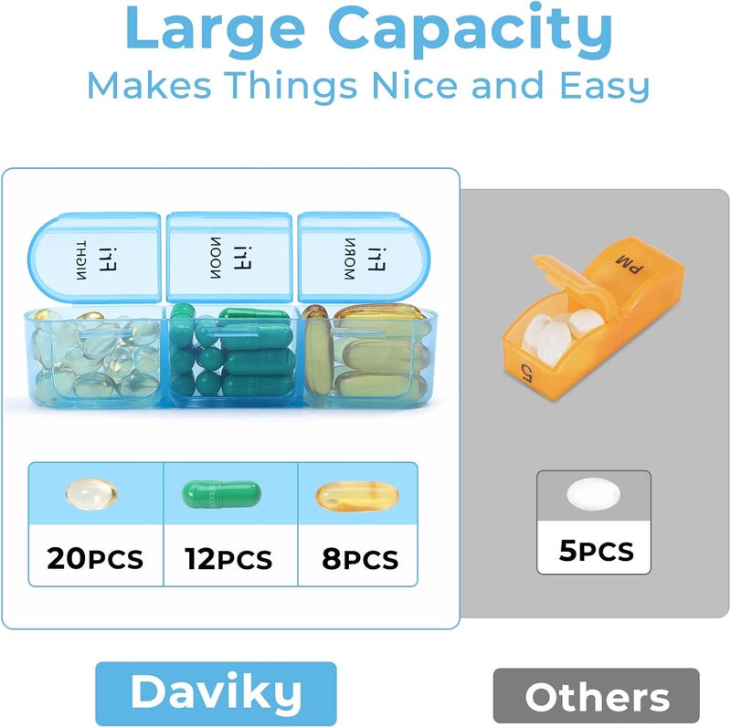 Daviky Pill Organizer Travel, Weekly Pill Organizer 3 Times a Day, Pill Box 7 Day, Pill Cases Organizers 7 Day, Daily Pill Box Organizer, Medicine Organizer to Hold Vitamins and Medication (Blue) - Image 2