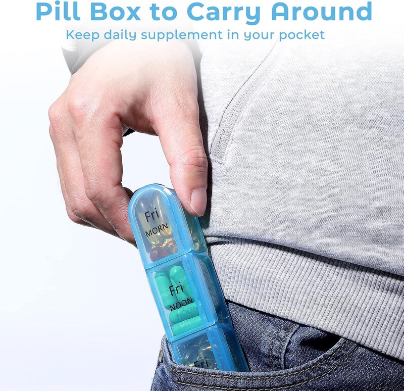 Daviky Pill Organizer Travel, Weekly Pill Organizer 3 Times a Day, Pill Box 7 Day, Pill Cases Organizers 7 Day, Daily Pill Box Organizer, Medicine Organizer to Hold Vitamins and Medication (Blue) - Image 3