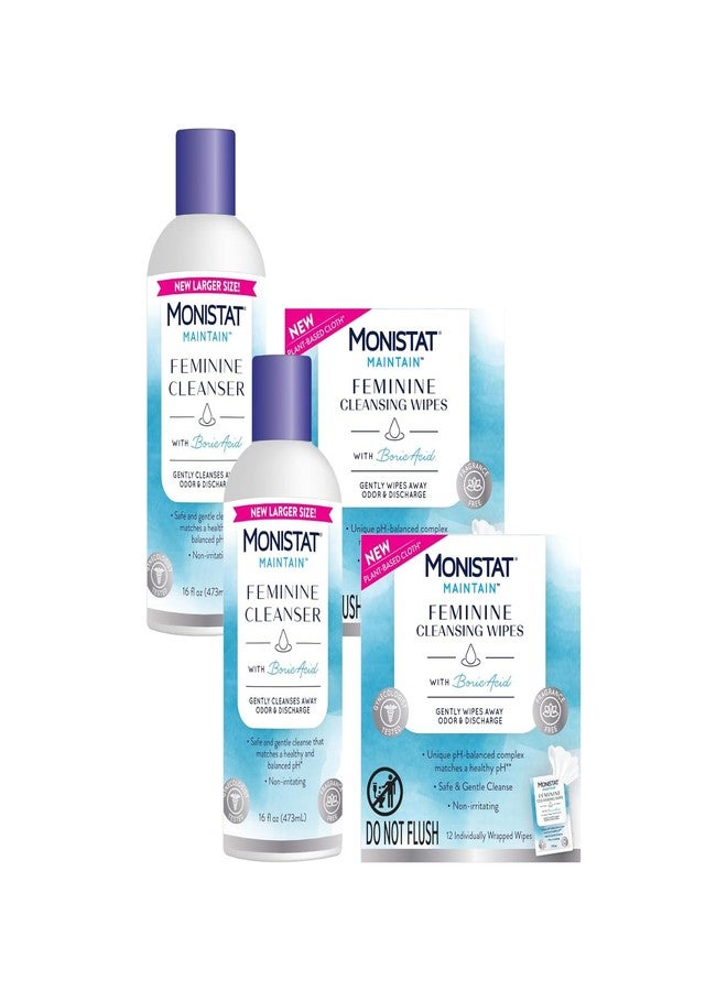 Monistat Boric Acid Feminine Cleanser, (2 Wash & 2 Cloth Variety Pack - Image 1