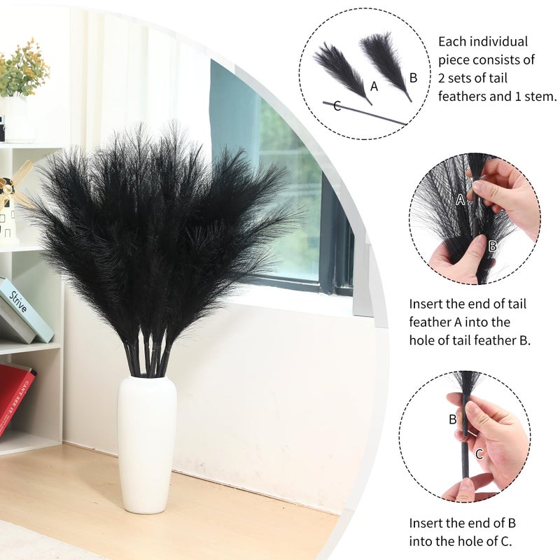 Wertuirk 9 Stems Black Pampas Grass - 38 Inch Tall Faux Pompous Grass Decor, Long Artificial Pompas Floral for Gothic Room Decoration, Wedding Flower Arrangement, Halloween and Home Decor (Black) - Image 4
