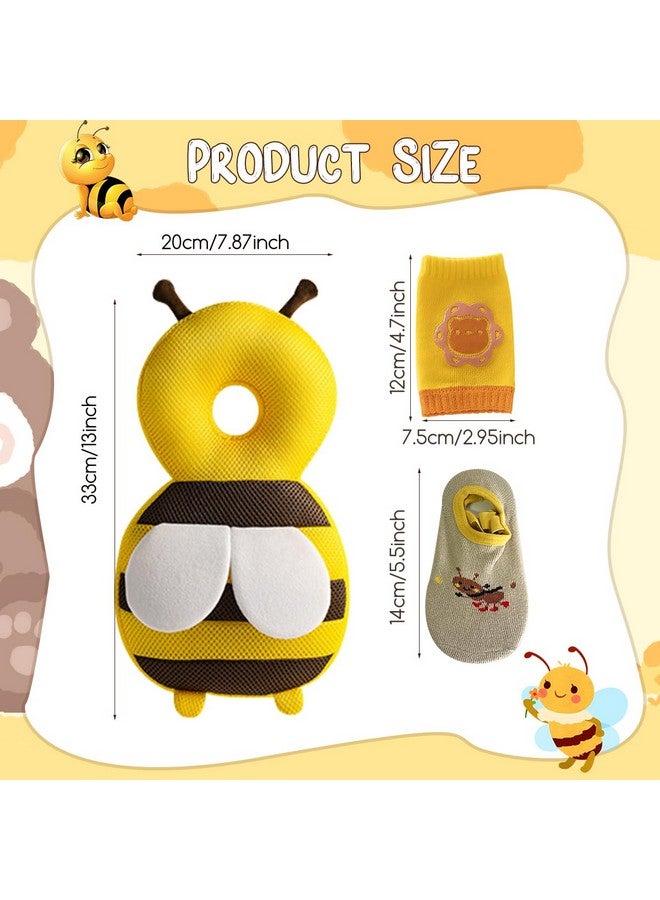 YumSur Baby Head Protector,Infant Fall Protection, Baby Head Protector Cushion Backpack with Baby Knee Pads Anti Slip Socks for Walking & Crawling (Yellow Bees) - Image 3