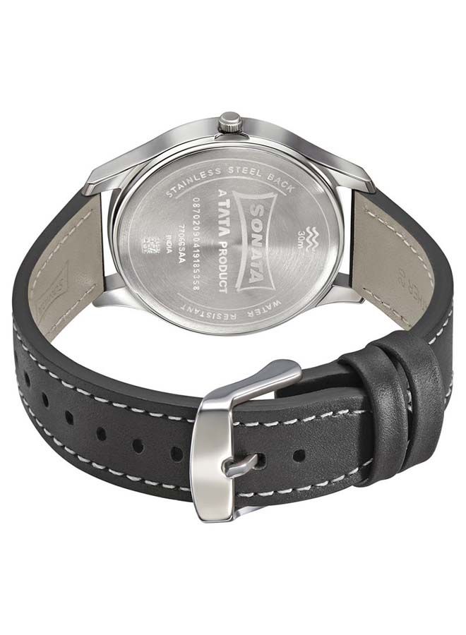 سوناتا ساعة يد جلدية دائرية بعقارب سوداء - Image 4