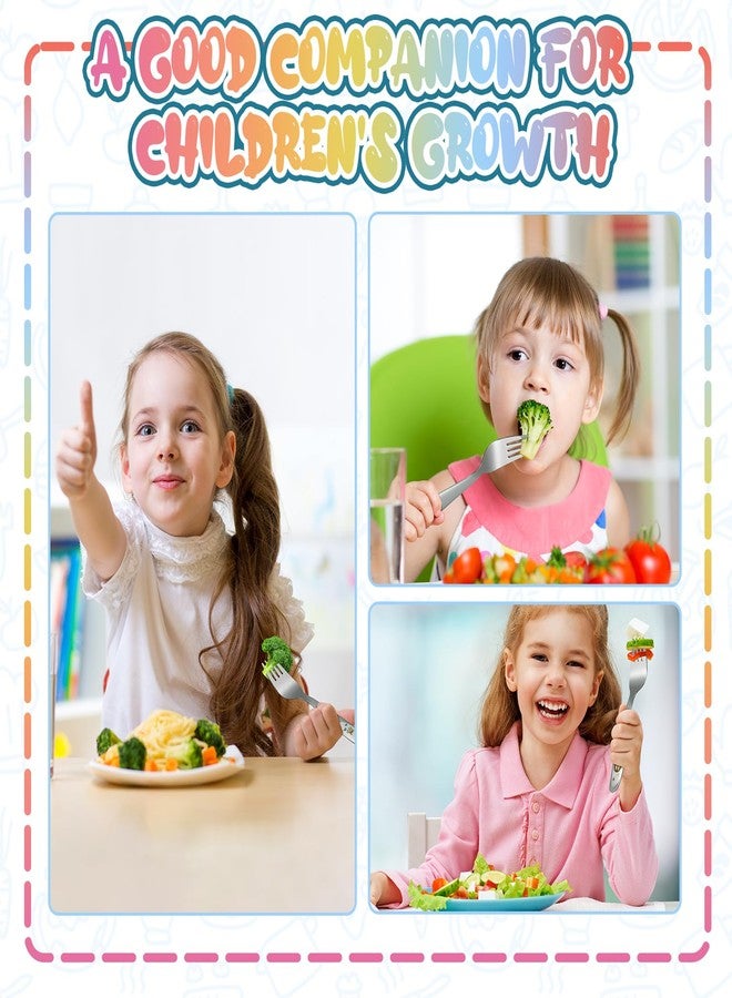 FUNNUO شوك أطفال من الفولاذ المقاوم للصدأ مكونة من 4 قطع، شوك آمنة للأطفال للتغذية الذاتية، شوك أطفال بتصميم ليزر ملون، آمنة للاستخدام في غسالة الأطباق - Image 3