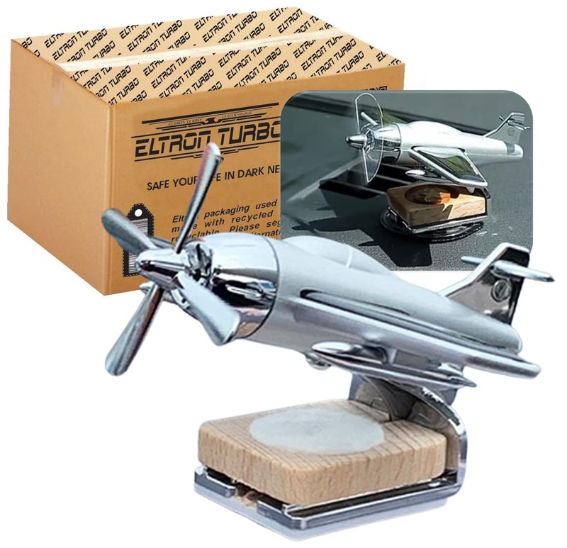 Eltron Turbo Imported Aeroplane Glider Design Working On Solar Power Car Interior Accessories Decoration Rotating Fan Dashboard Aroma Organic Fragrance Car Perfume (Pack of 1, Silver) - Image 1