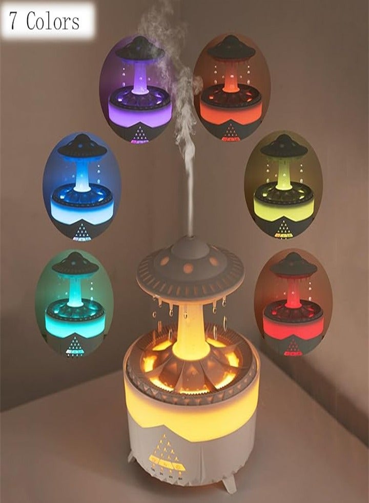 Raindrop Humidifier, Aromatherapy Diffuser, Rain Cloud Humidifier Water Drop, Mushroom Rain Light, 7 Color Night Light, 2H 4H 8H Timing, 450ml, Waterless Auto Shutoff (Wood Grain)  - Image 1